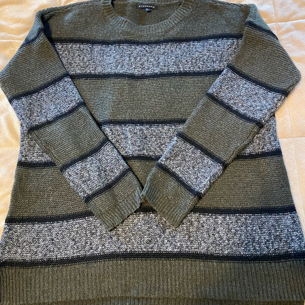 Staccato olive green and charcoal striped sweater